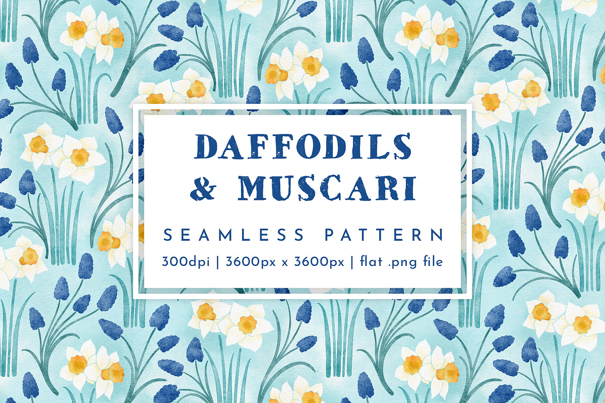 Daffodils & Muscari Pattern, a Pattern Graphic by Rebecca Flaherty (Photo 1 of 3)