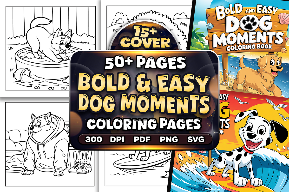 Bold Easy Dog Moments Coloring Pages, an Animal Illustration by Craftsbeefy (Photo 1 of 4)