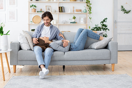 Man and woman in love spending time, a Photo by Prostock-Studio