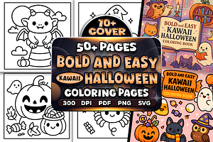Bold Easy Kawaii Halloween Coloring, a Seasonal Illustration by Craftsbeefy