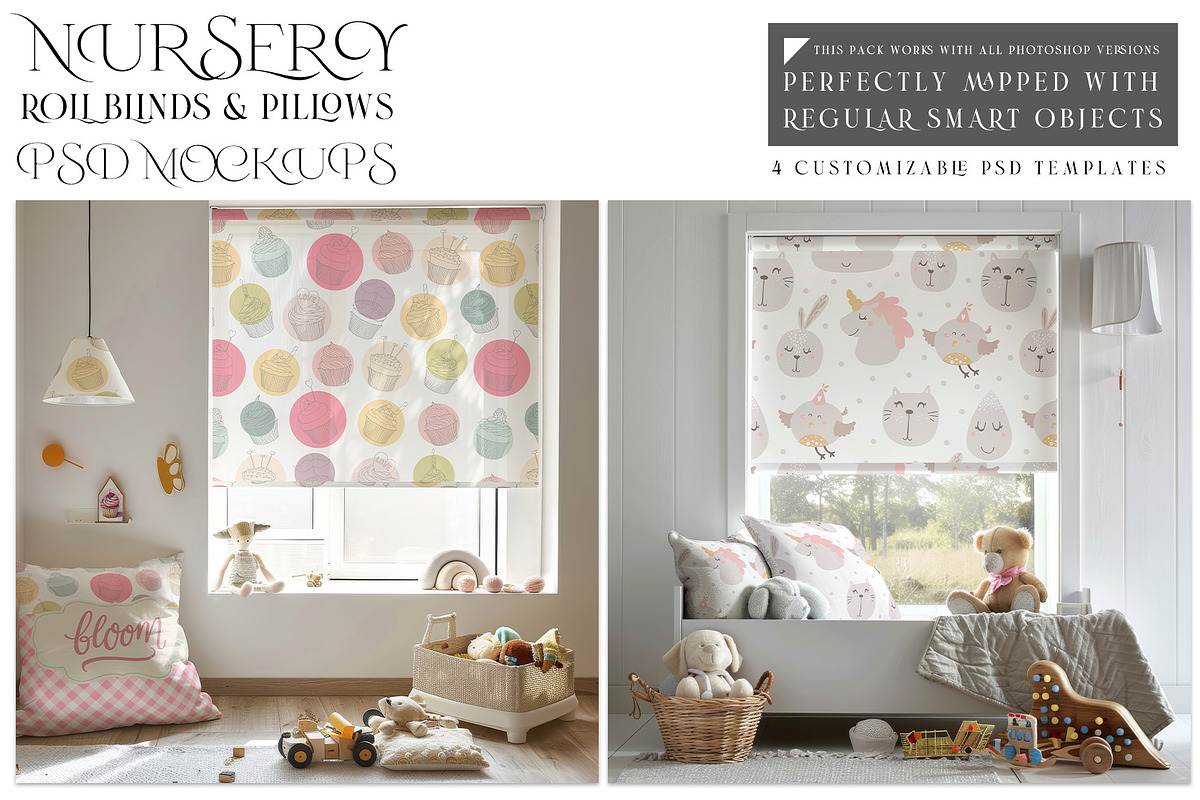Nursery Roll Blinds & Pillow Mockups, a Household Mockup by mock-ups (Photo 1 of 14)