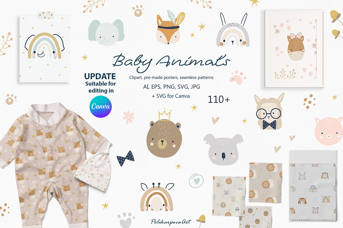 Face baby animals collection, an Animal Illustration by polikarpovaart (Photo 1 of 11)