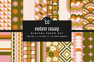 Retro May Digital Paper Pattern Set