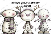 Whimsical Christmas Snowman Clipart, an Illustration by Creative Art (Thumbnail 1 of 10)