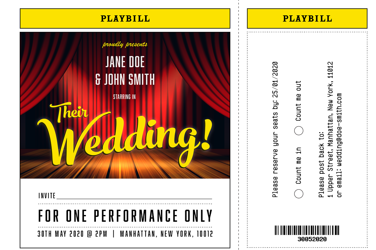 Theatre themed wedding invitation, a Stationery Template by R Whitehurst Design (Photo 3 of 3)