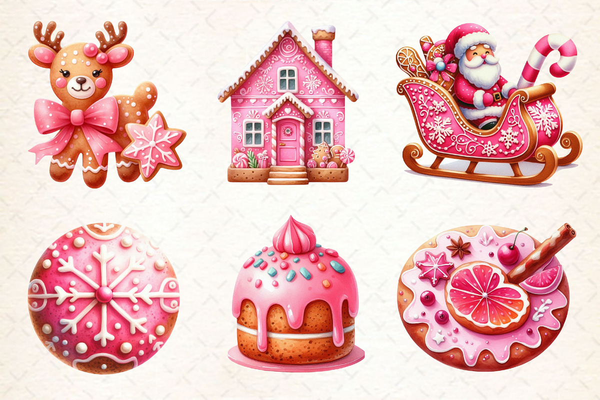 Christmas Pink Gingerbread Clipart, a Work Illustration by Dream Creation (Photo 4 of 5)