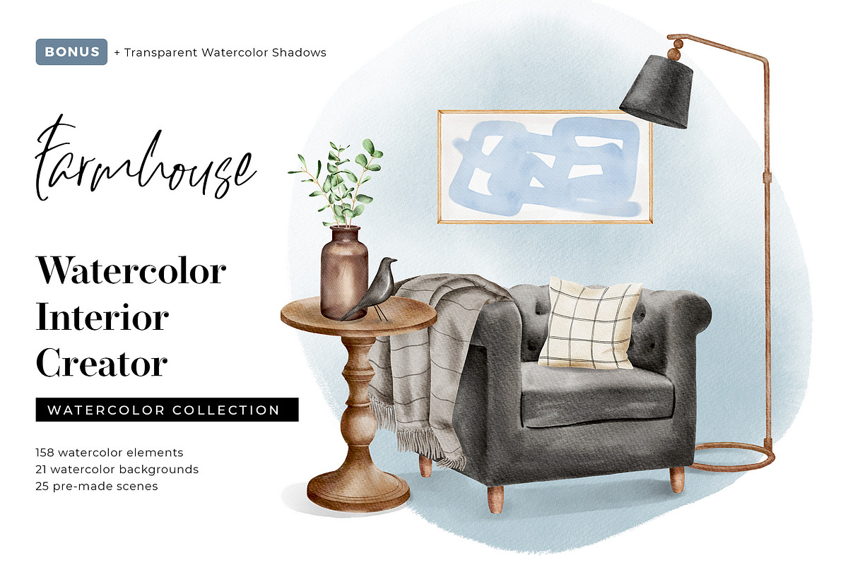 Watercolor Interior Creator, a Decorative Illustration by Kotulska (Photo 1 of 18)