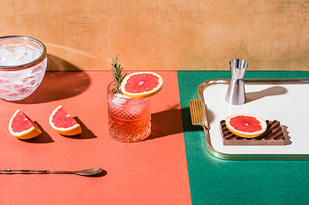 Red cocktail in Campari basel. Retro