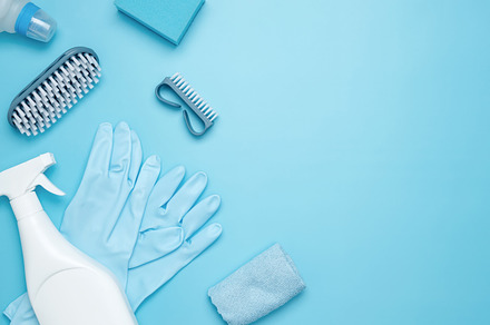 Various accessories cleaning products, sprays, rags, sponges and brushes. Top v, a Photo by matucha