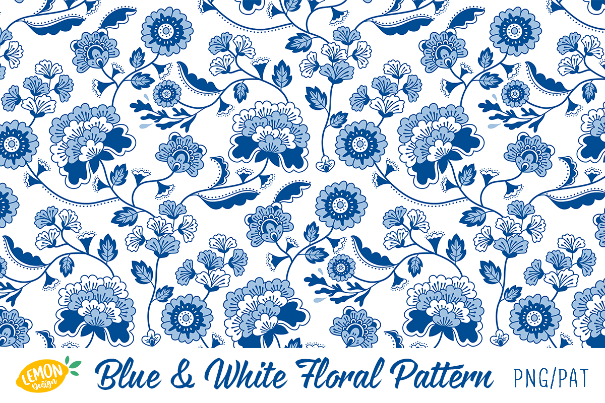 Blue & White Floral Pattern Bundle, a Pattern Graphic by LemonDesign (Photo 9 of 13)