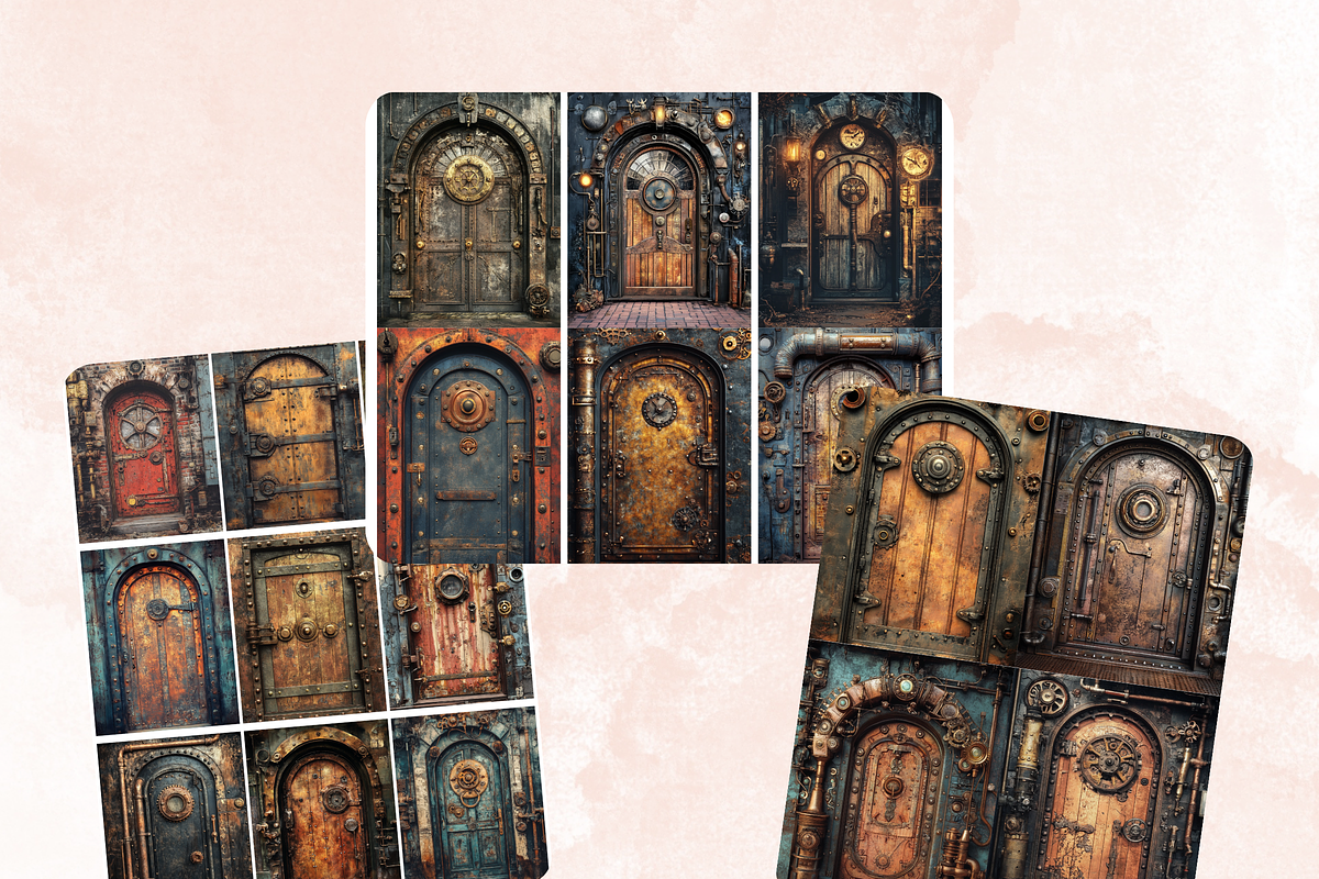Steampunk Door Collage Paper Kit, a Background Graphic by GiraffeCreative (Photo 7 of 9)