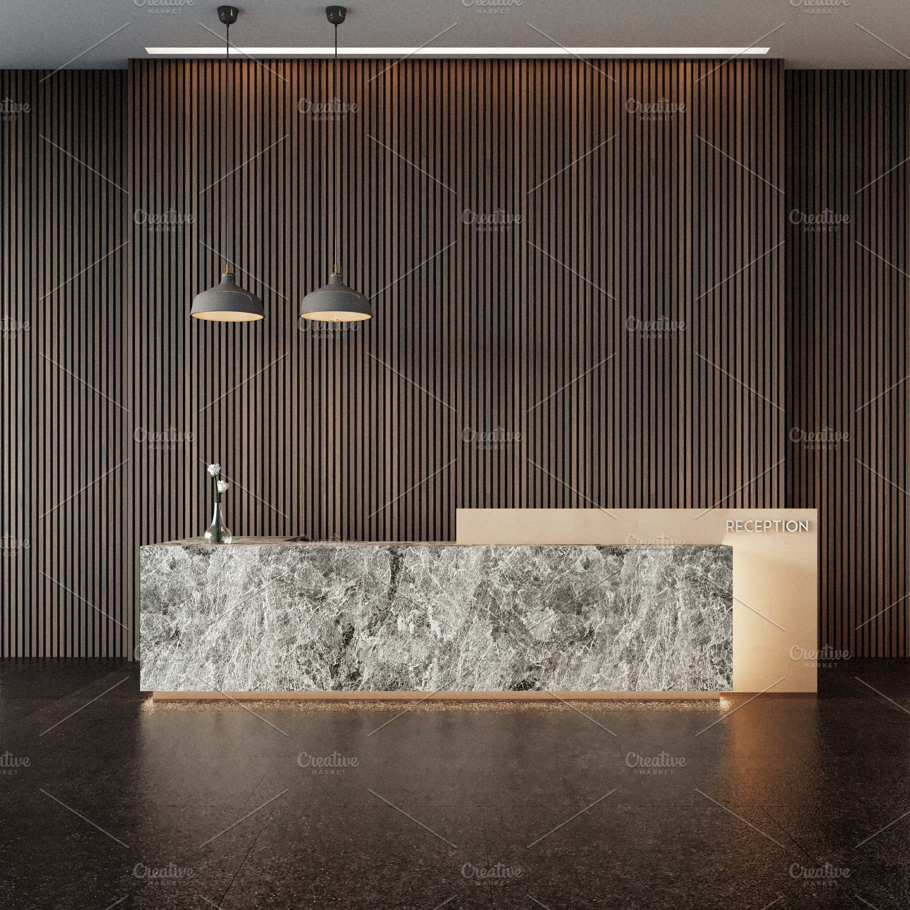 Luxury modern reception desk, an Architecture Photo by TONTECTONIX
