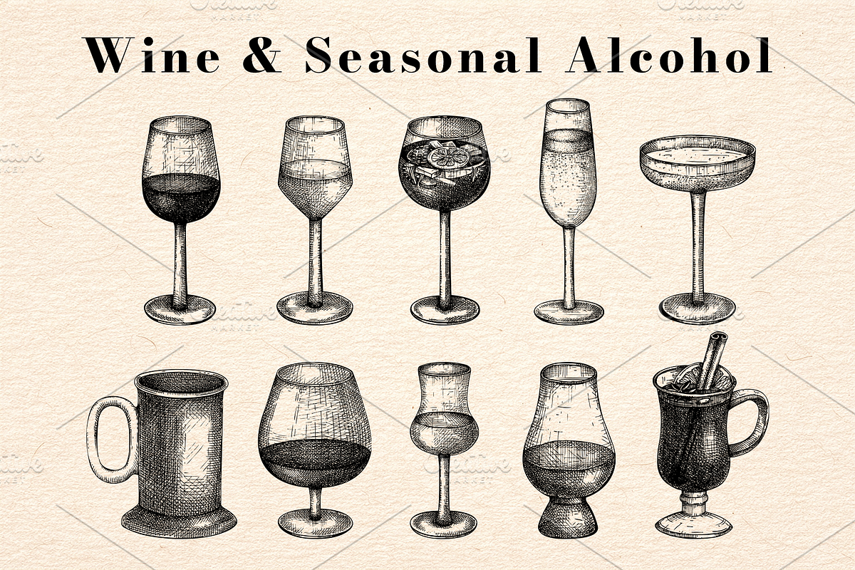 Drinks & Cocktail Menu Illustrations, a Food Illustration by Yevheniia (Photo 3 of 14)