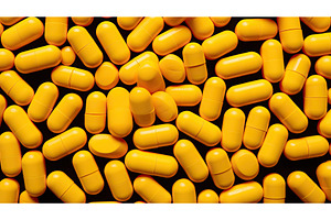 up yellow pills ai generated, a Health & Medical Photo by pikepicture