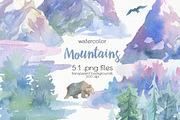 Watercolor Mountains Clipart, an Animal Illustration by OllyKo Art (Thumbnail 1 of 9)