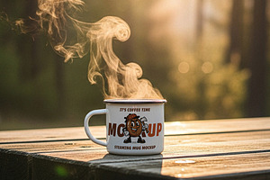 Steaming Enamel Mug Mockup, a Cups & Container Mockup by Designer Dude