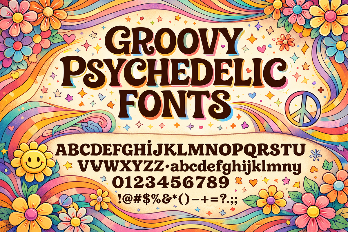groovy psychedelic Retro fonts, a Script Font by RAHMAT (Photo 6 of 8)