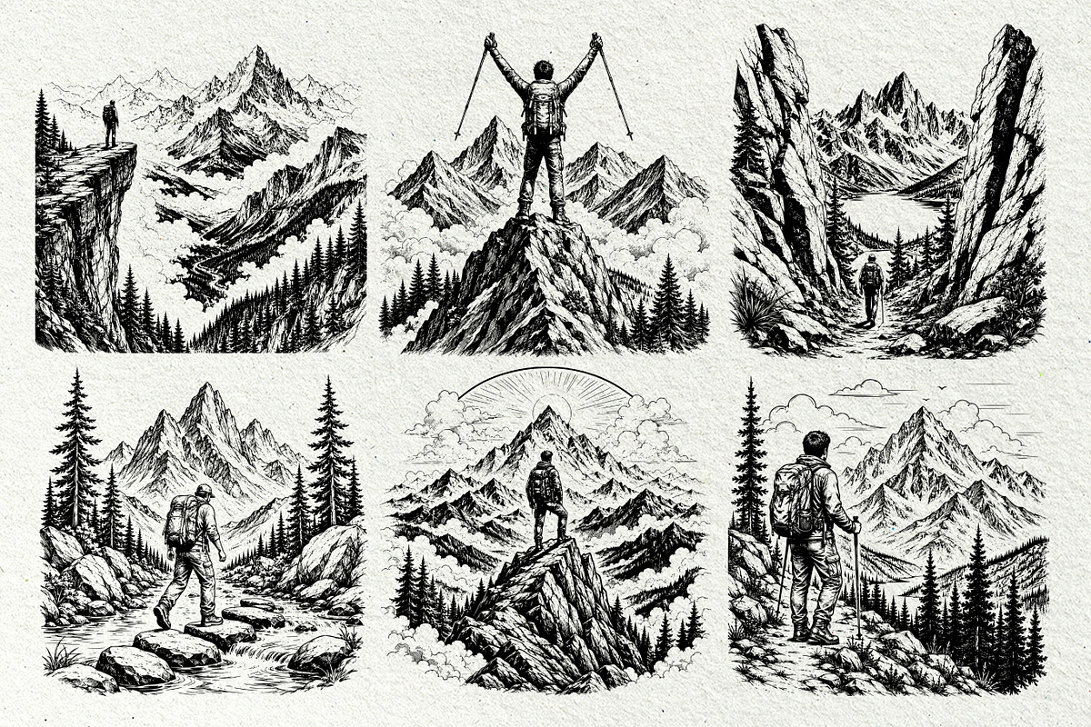 Hiking Scenes Adventure Graphics, a Sport Illustration by DENIDigitalArtSudio (Photo 2 of 7)