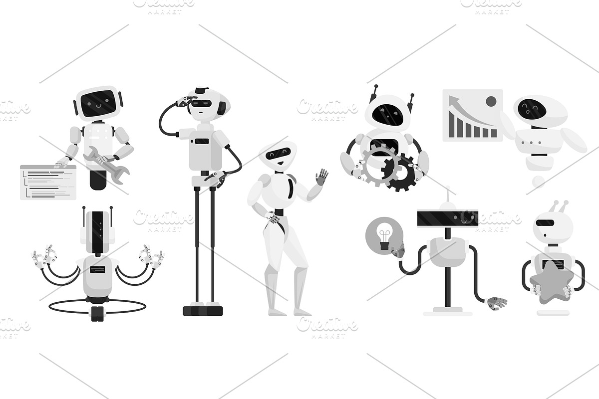 Chatbot characters, different AI, a Technology Illustration by Lemberg Vector
