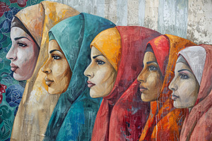 A stunning mural features a row of w, a Photo by Tanuart
