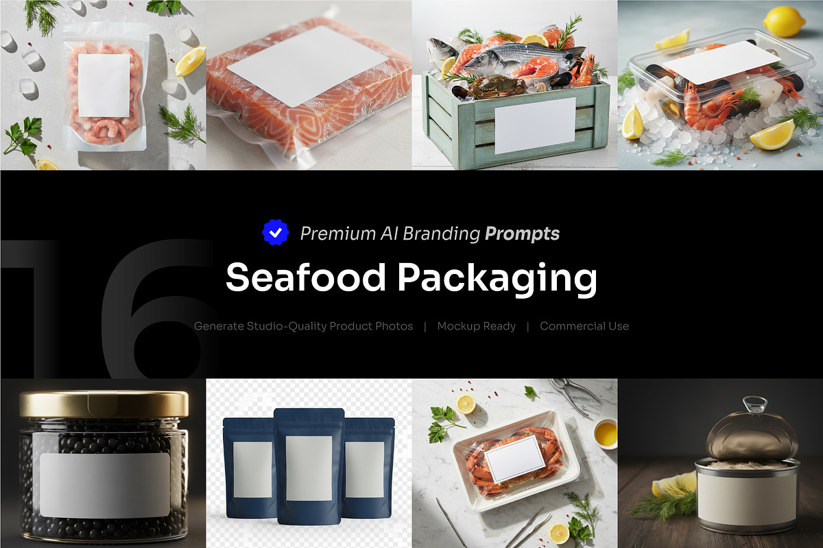 Seafood Packaging AI Prompt, a Food & Drink Photo by cidcud_graphic (Photo 1 of 2)