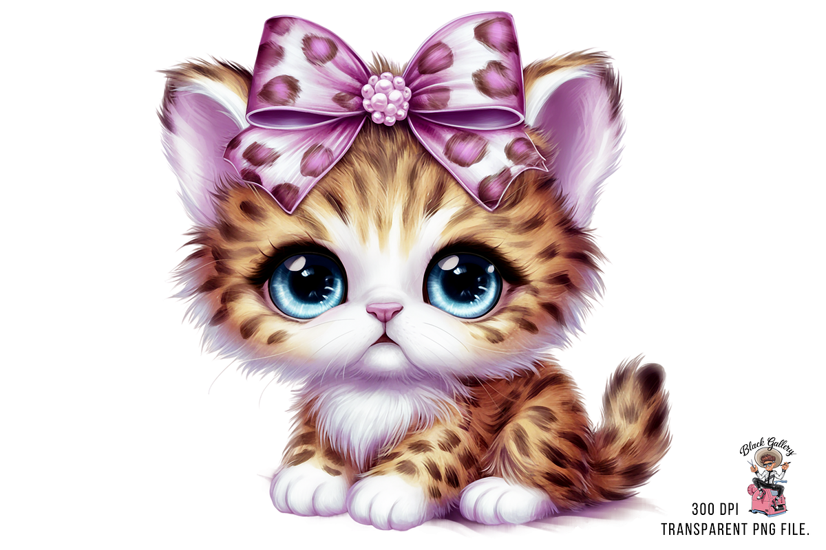 Kitten with Leopard Bow PNG Bundle, a Graphic by Clipart Bloom (Photo 5 of 11)