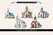 Watercolor PNG Church Clipart, an Object Illustration by Geniecreativestudio (Thumbnail 5 of 9)