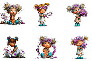 Pink Floral Girl Clipart, a Seasonal Illustration by CreationArt (Thumbnail 3 of 7)