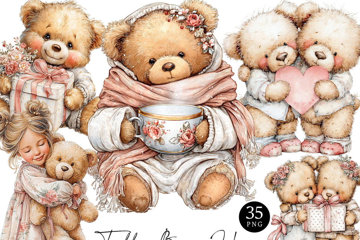 Watercolor Teddy Bear Hugs Clipart, an Object Illustration by Design Scotch (Photo 1 of 9)