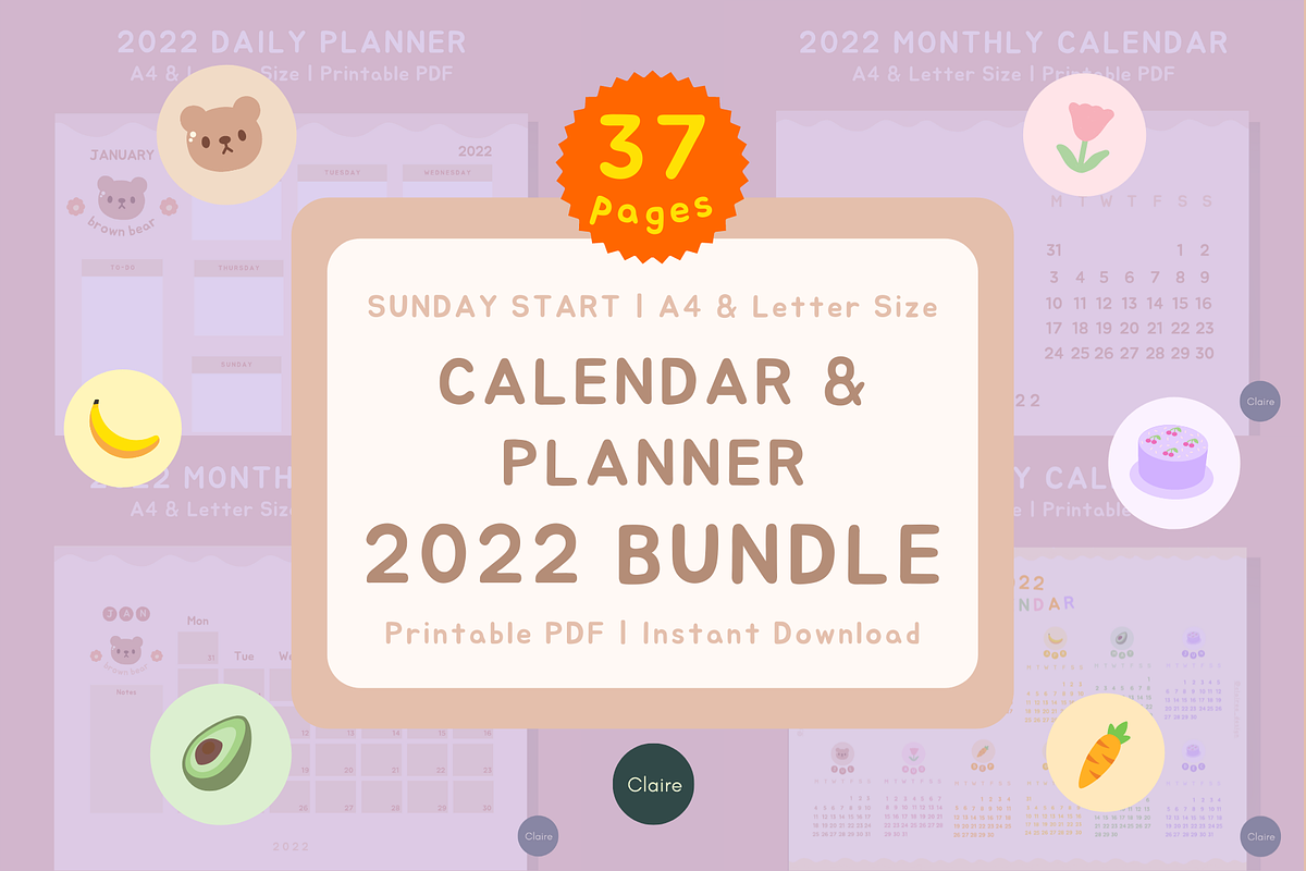 Cute Pastel 2022 Calendar & Planner, an Education Illustration by Clairee Design Studio (Photo 2 of 13)