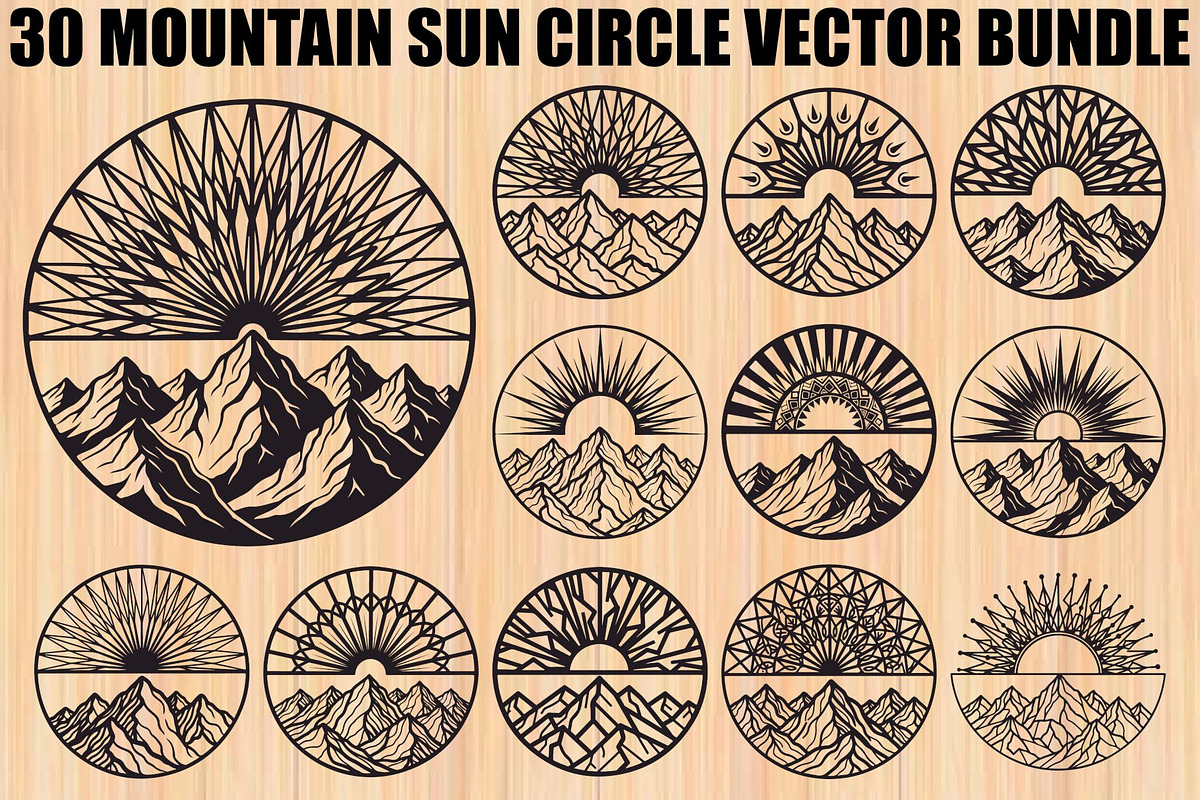 Mountain Sun Circle Design Bundle, an Illustration by Creativeshirt (Photo 1 of 31)