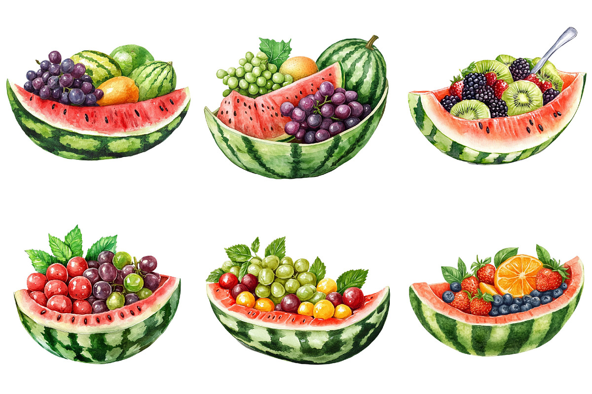 Watermelon Boat with Fruit Clipart, an Illustration by Pixels.Craft (Photo 6 of 9)