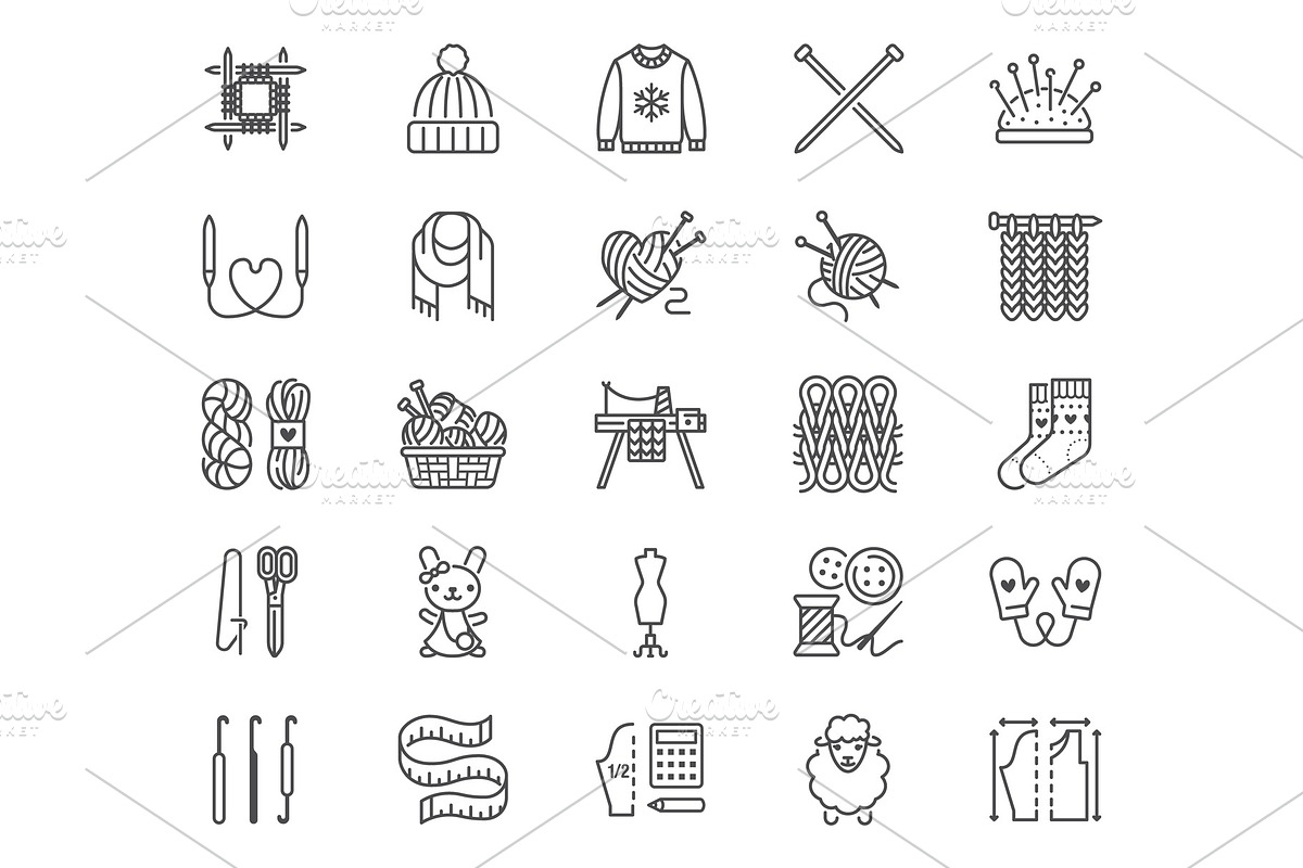 Knitting Line Icons, an Outline Icon by Nadiinko (Photo 2 of 2)