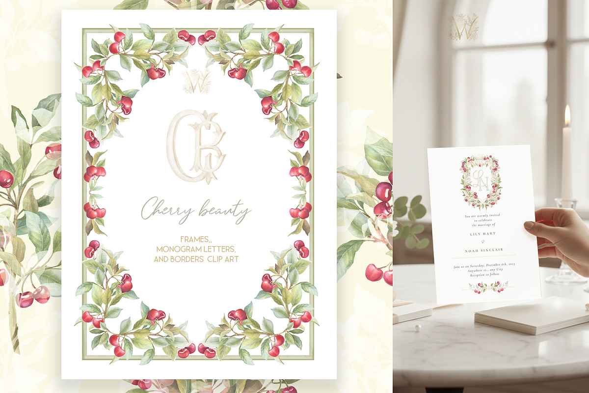 Vintage Cherry Crest Watercolor Set, a Decorative Illustration by WonderWonder (Photo 12 of 21)