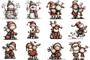 Whimsical Santa & Reindeer Clipart, an Illustration by CraftArtStudio (Thumbnail 3 of 6)