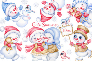 Snowman Christmas watercolor clipart