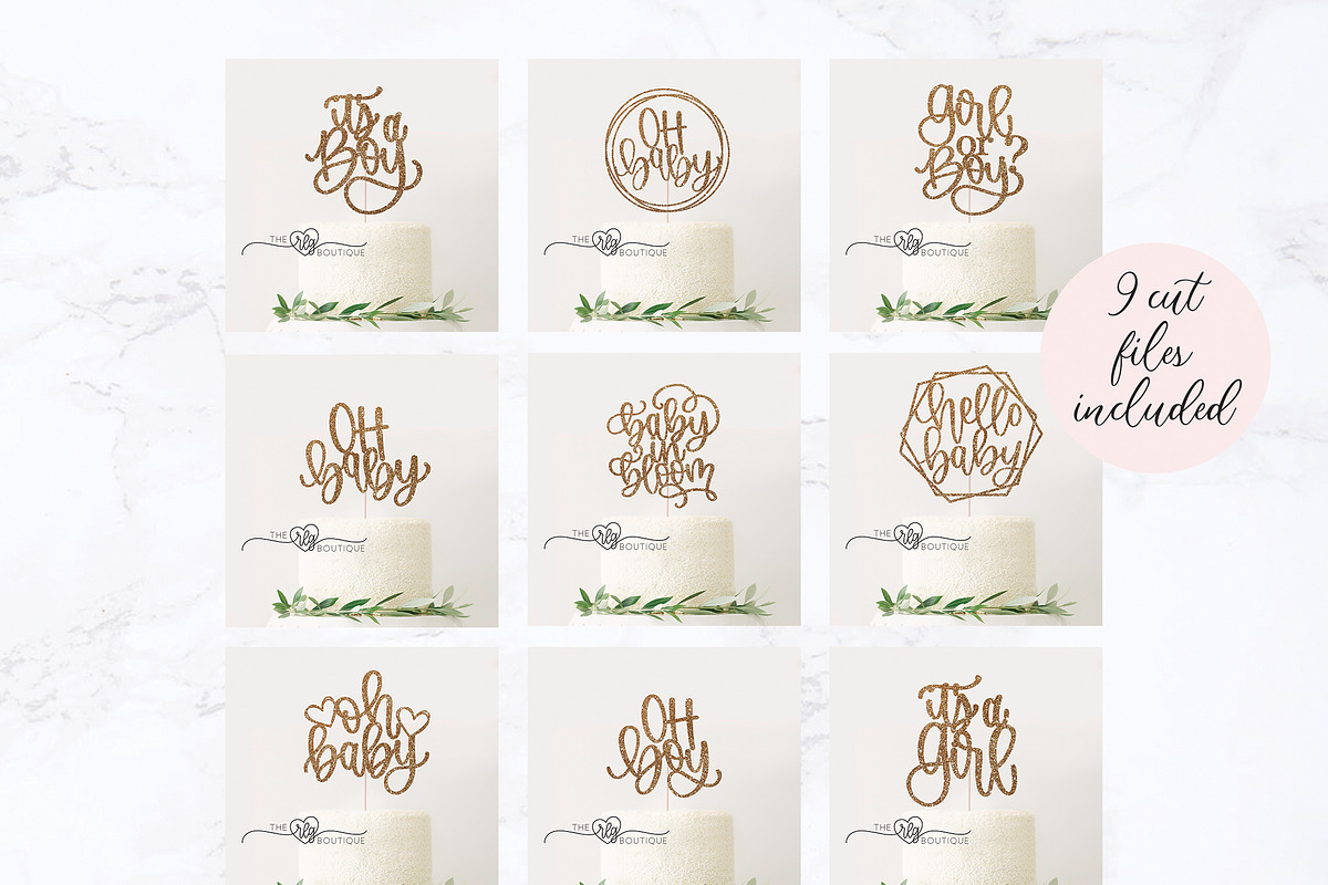Baby Shower Cake Topper Bundle, an Object Graphic by Rebecca Lane Graphics