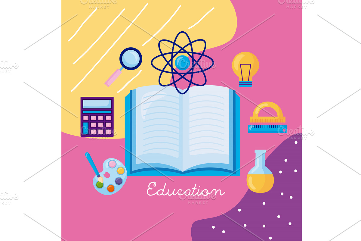 Book with icons, an Education Illustration by studiogstock