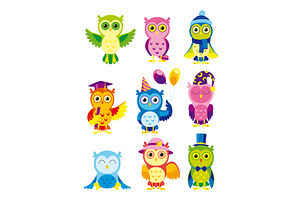 Collection of cartoon owls designed, an Illustration by the8monkey