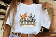 Watercolor Christmas Cat on Fence, an Illustration by CrexoraLab (Thumbnail 2 of 4)