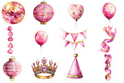 Pink and Gold Party Decorations, an Illustration by Designworld (Thumbnail 2 of 5)