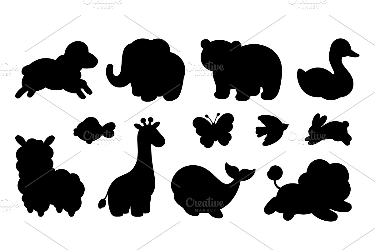 Animal black silhouettes. Isolated, an Animal Illustration by LadadikArt