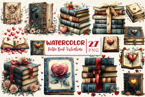 Retro Book Valentine Clipart Bundle, a Work Illustration by OK Design
