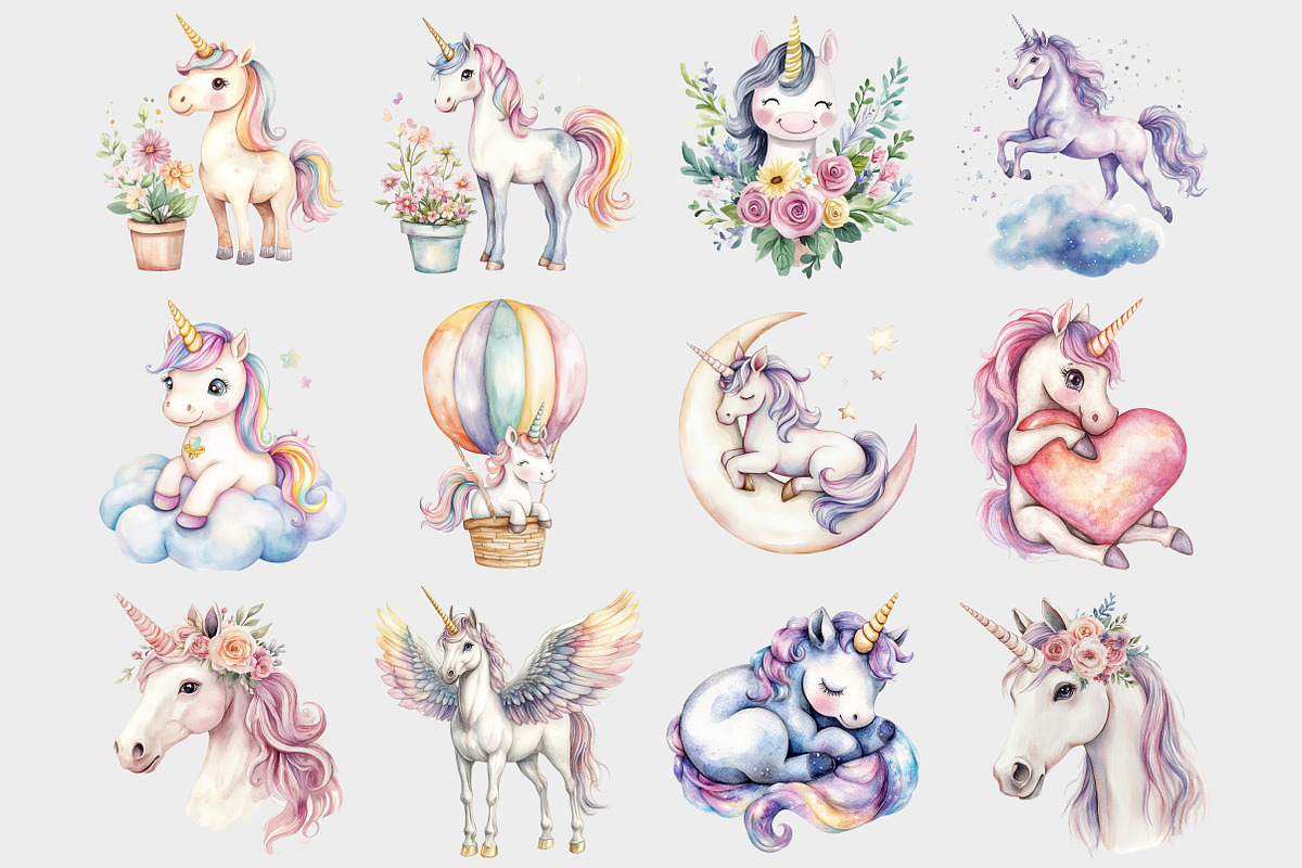 Watercolor Unicorn Clipart, a Seasonal Illustration by Design Market (Photo 6 of 8)