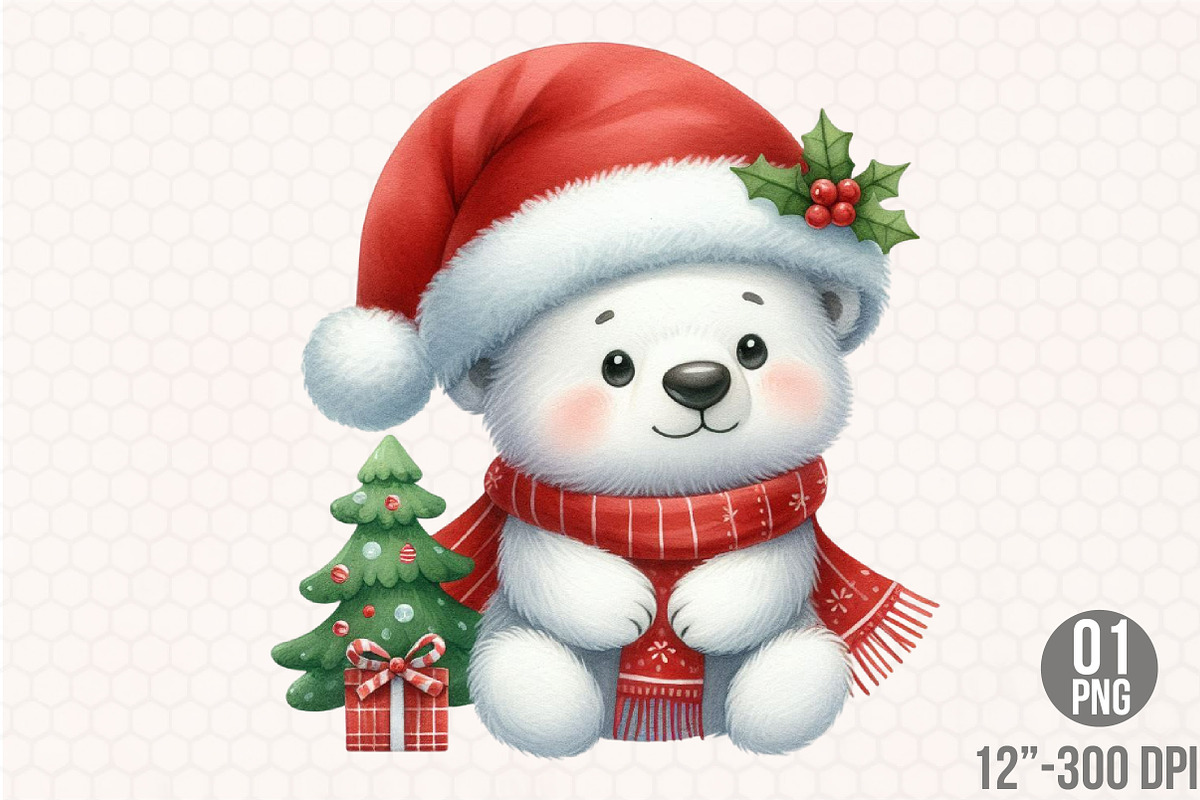 Cute Christmas Polar Bear PNG, an Illustration by Designking (Photo 1 of 4)
