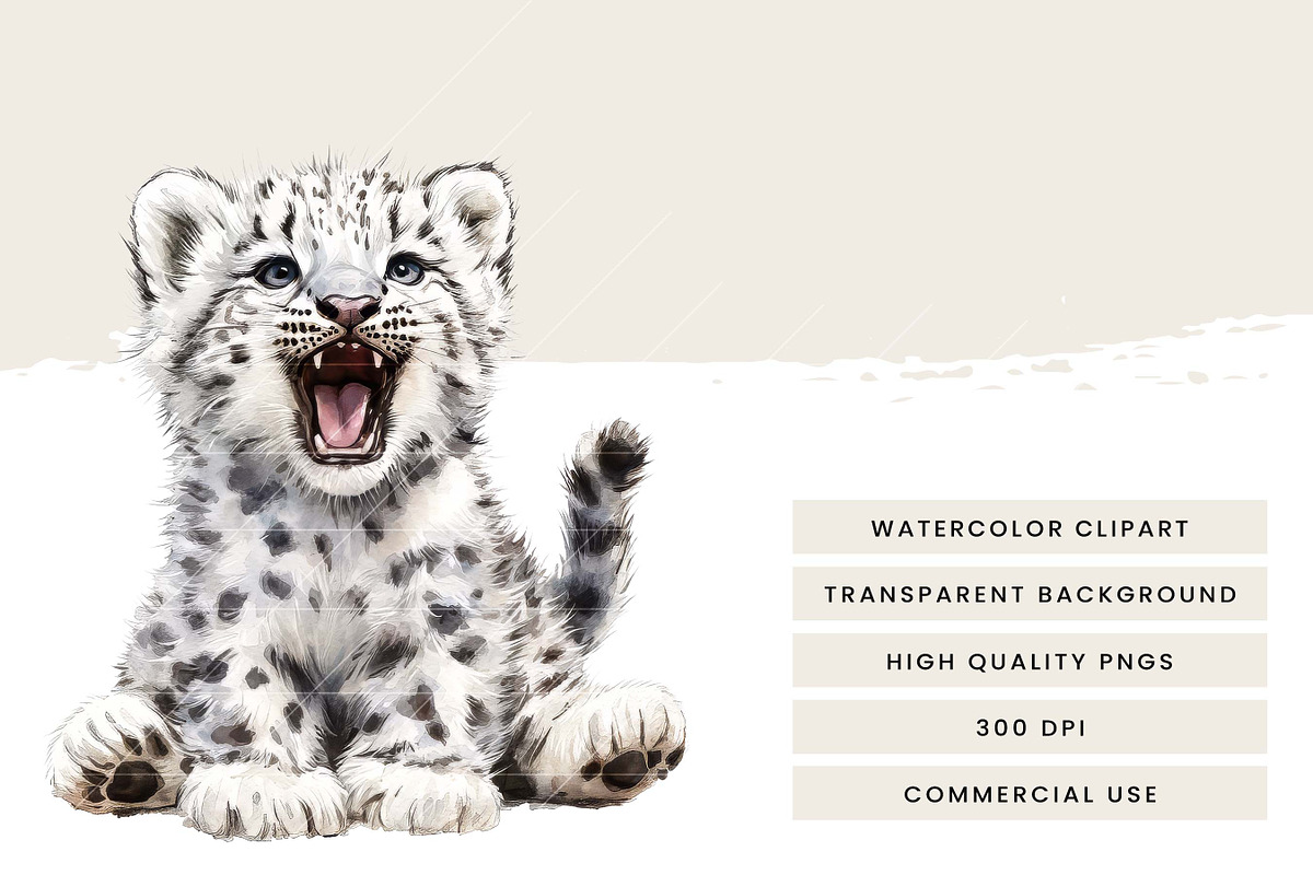 Watercolor Snow Leopard Clipart, an Animal Illustration by Design Scotch (Photo 7 of 8)