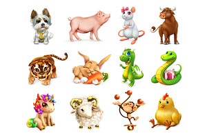 Chinese Zodiac, 12 animals, vectors, an Icon by Allevinatis Studio