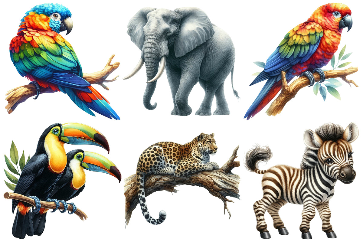 Safari Animals Watercolor Clipart, an Illustration by Pixels.Craft (Photo 3 of 7)