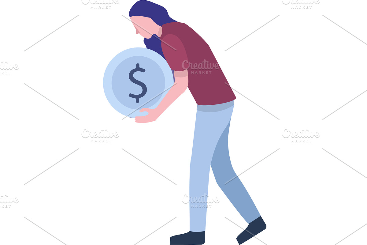 Vector woman hold money coin, a Person Illustration by vectorpointstudio