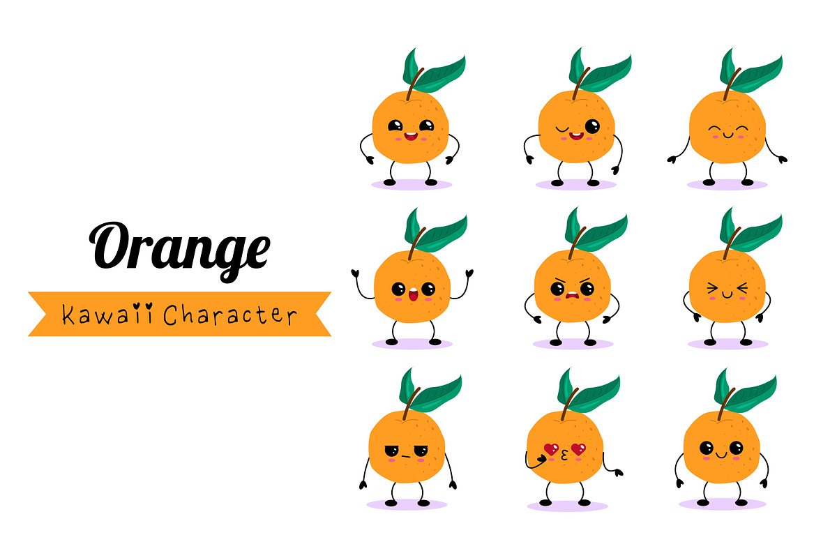 Kawaii Orange Character Set, a Food Illustration by Idressart